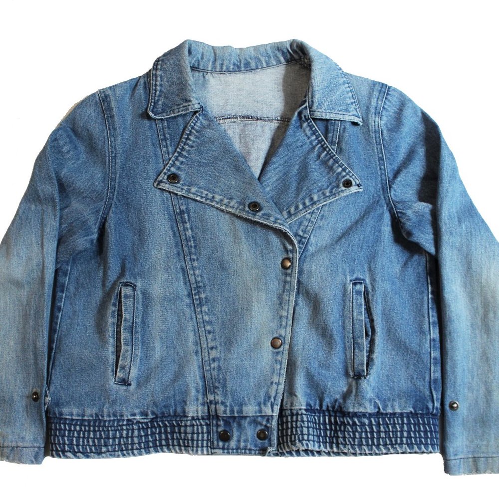 Oversized Cropped Biker Cut Denim Jacket